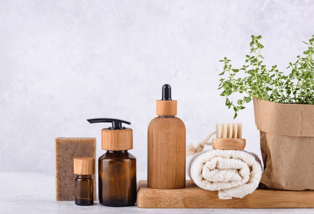 6-Ways-To-Ensure-An-Eco-Friendly-Spa A sustainable spa using wooden bottles to reduce their plastic consumption.